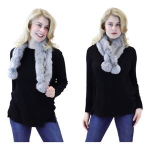Surell Rabbit Fur Scarf Gray Pull Through Cowl Neck Warmer